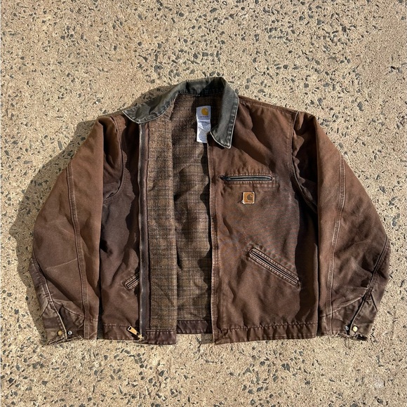 VTG Carhartt Detroit Jacket J97 DKB Brown Blanket Lined Distressed Faded Size XL - Picture 8 of 14